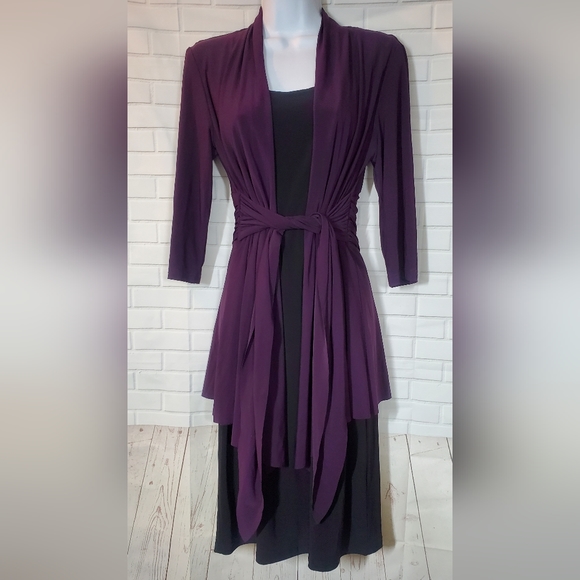 R&M Richard's Purple and Black Jacket Mock Dress Twofer - Picture 4 of 11